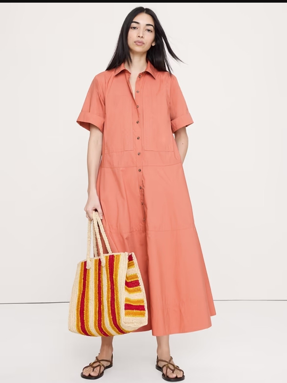 NWT Banana Republic Cotton Poplin Trapeze Maxi Shirt Dress Rust Size M L - Picture 4 of 7
